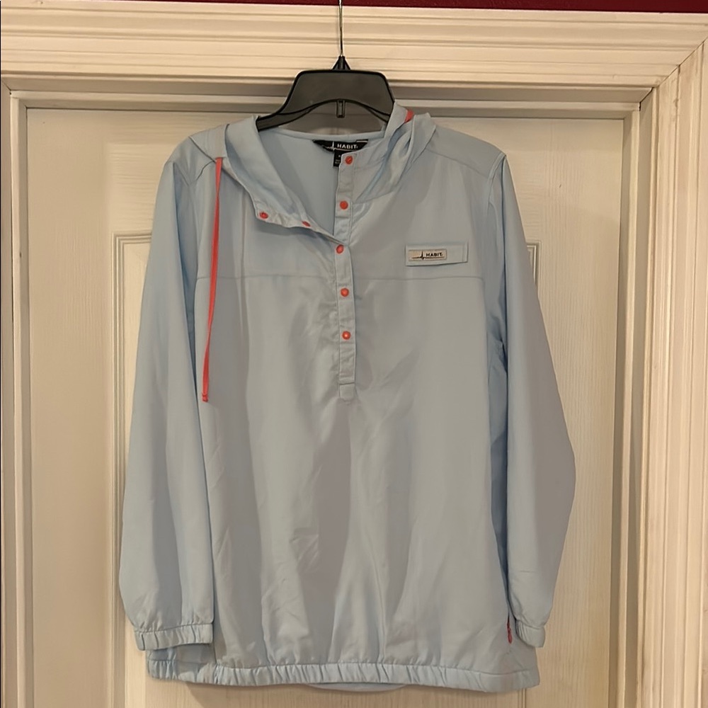 L.L. Bean Sky Blue Hooded Pullover with Coral Accents